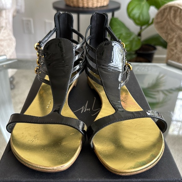Giuseppe Zanotti Black Patent Leather Ankle Strap Flat Sandals Size 39.5 - Picture 3 of 10